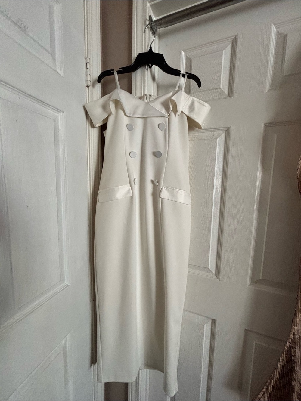 Adrianna Papell Cream Strapless Double-Breasted Midi Dress